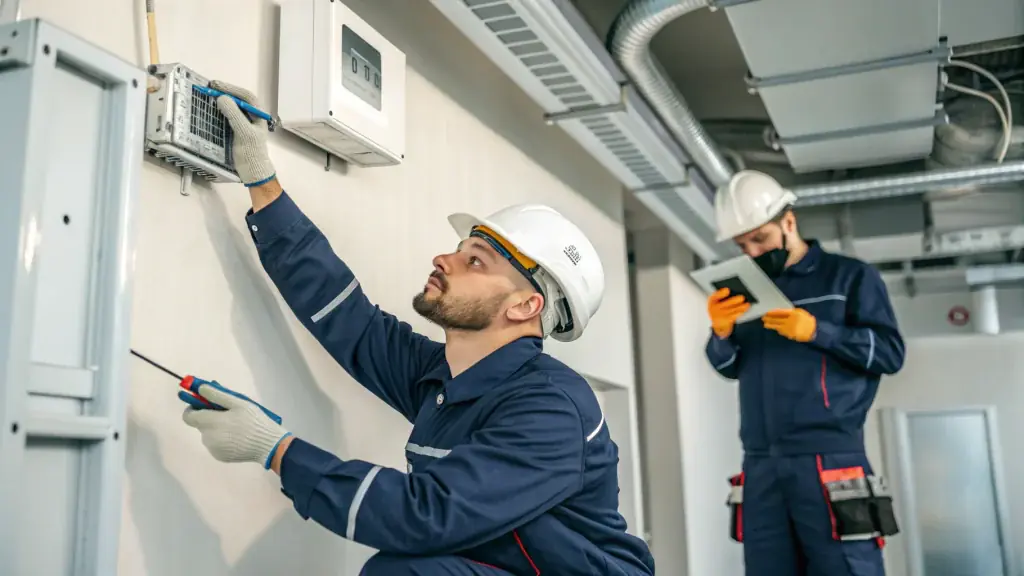 HVAC technicians performing system maintenance as part of Bellevue annual home service plans.