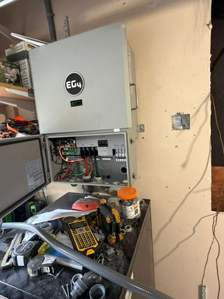 EG4 inverter wiring during a solar battery tie-in in Redmond, WA