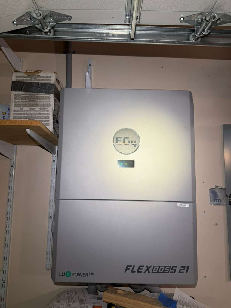 EG4 FlexBoss 21 hybrid inverter installed in a Redmond, WA garage